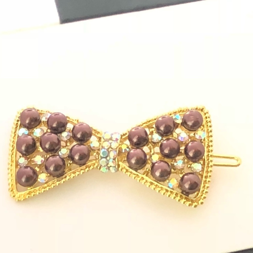 Chocolate Pearl Barrette Bow Hair Clip Pin